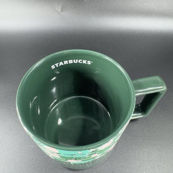 Starbucks Holiday Venetian Marble Forest Green Ceramic Coffee Mug 12oz Cup - Picture 7 of 11